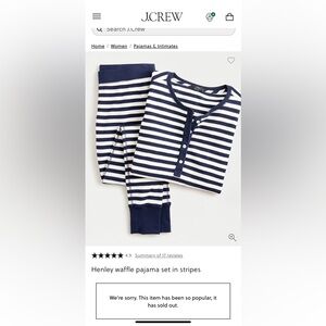 J. Crew Blue and White Striped Henley Pajama Set